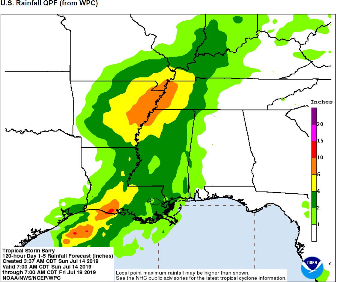 Barry 7am Sunday rainfall